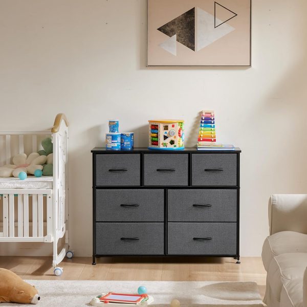 DUMOS TV Stand Dresser for Living Room Bedroom with 7 Fabric Drawer, Entertainment Center Chest Storage Organizer Units for Clothing, Closet, Cabinet, Living Room Furniture, Classic Gray - Image 2