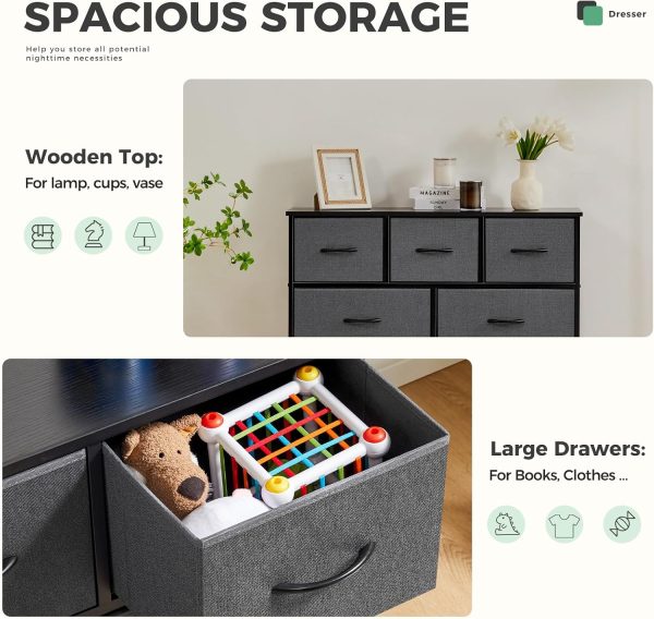 DUMOS TV Stand Dresser for Living Room Bedroom with 7 Fabric Drawer, Entertainment Center Chest Storage Organizer Units for Clothing, Closet, Cabinet, Living Room Furniture, Classic Gray - Image 4
