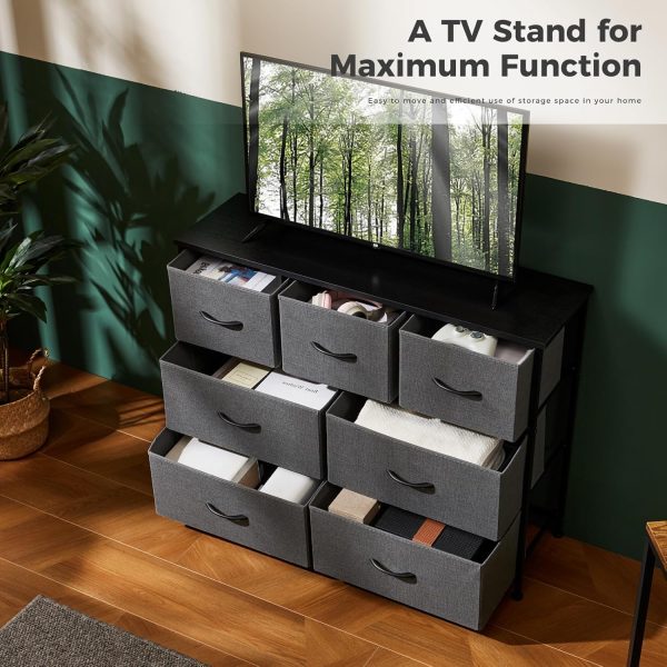 DUMOS TV Stand Dresser for Living Room Bedroom with 7 Fabric Drawer, Entertainment Center Chest Storage Organizer Units for Clothing, Closet, Cabinet, Living Room Furniture, Classic Gray - Image 7
